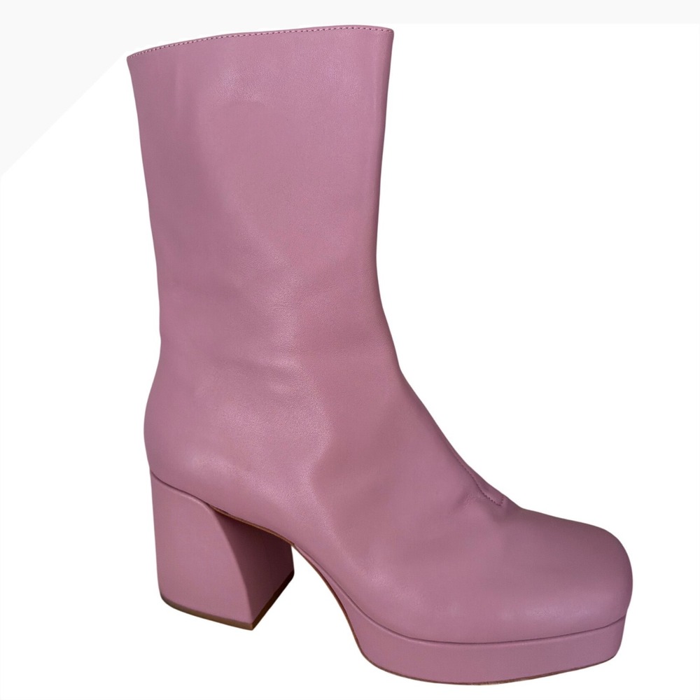 Charlotte Stone Pink Leather Square Toe Platform Block Heel Boots Size 11